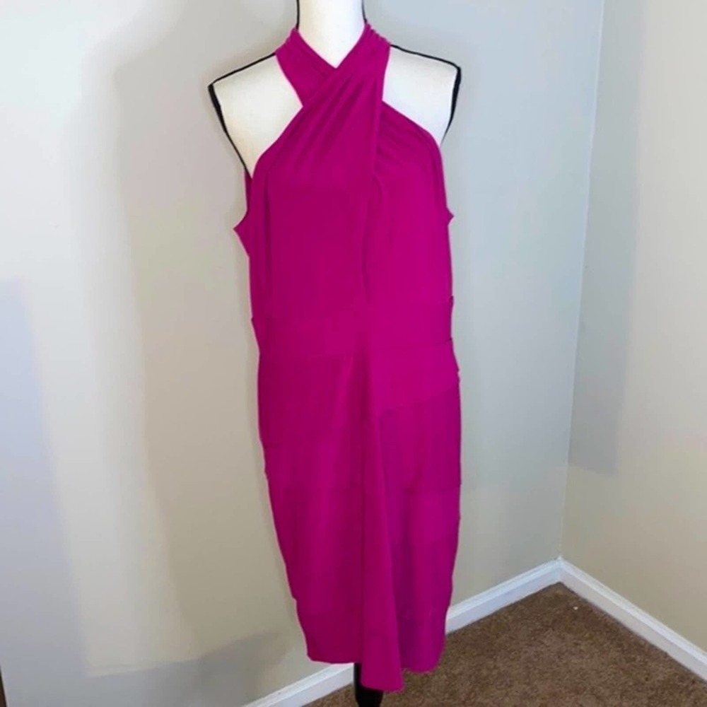 NWT White House Black Market fuschia Instantly Slimming Twist-Neck Sheath Dress - Picture 4 of 11